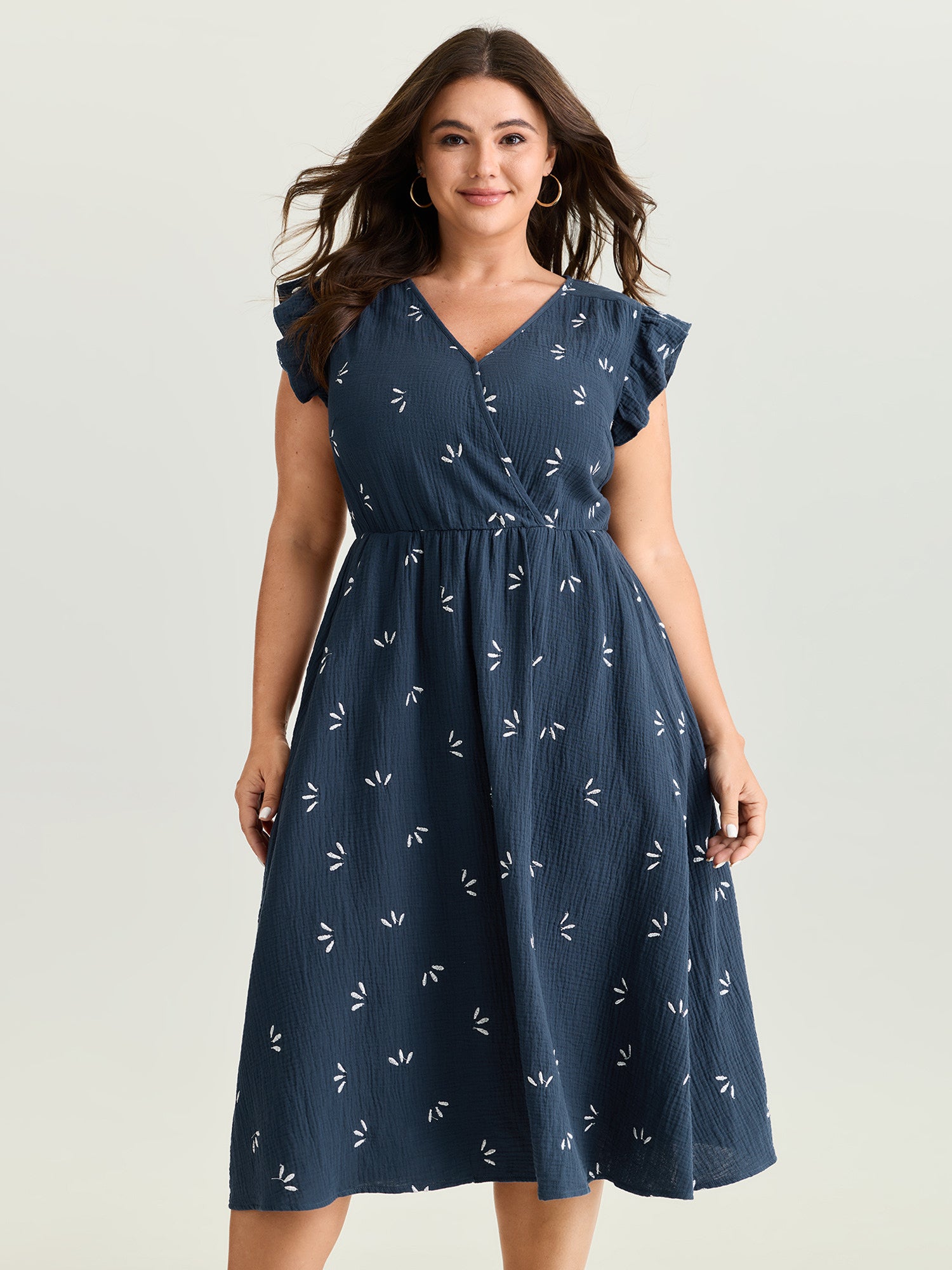 Pure Cotton Floral Embroidered Midi Dress