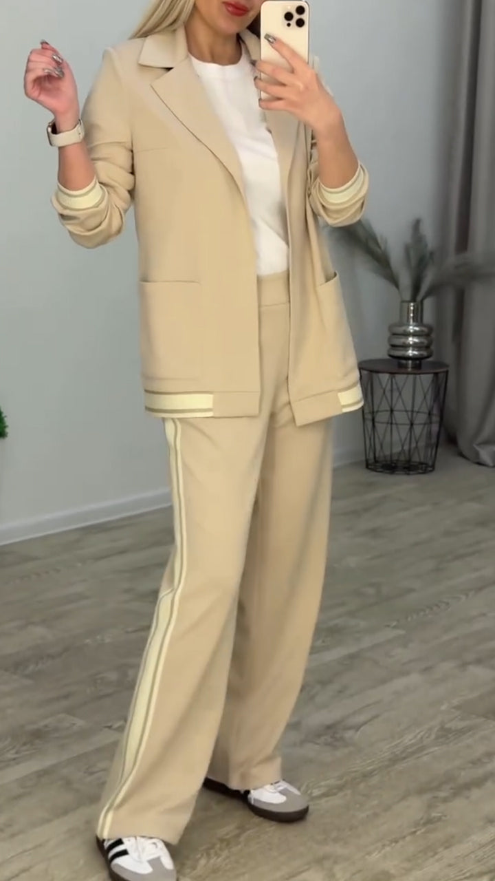 Women's Lapel Striped Casual Suit