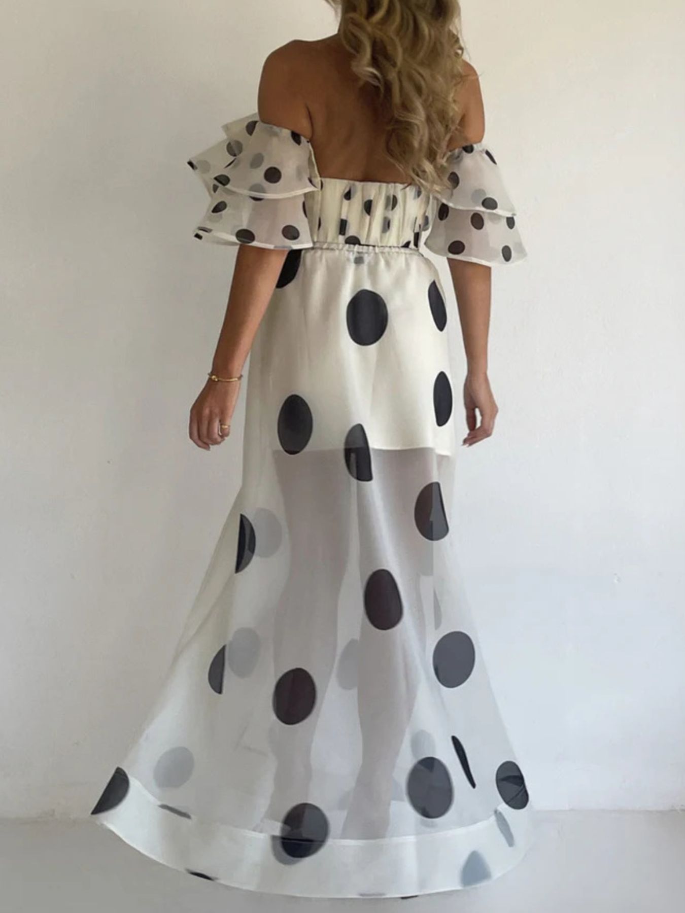 Polka Dot Ruffle Crop Top and Maxi Skirt Set