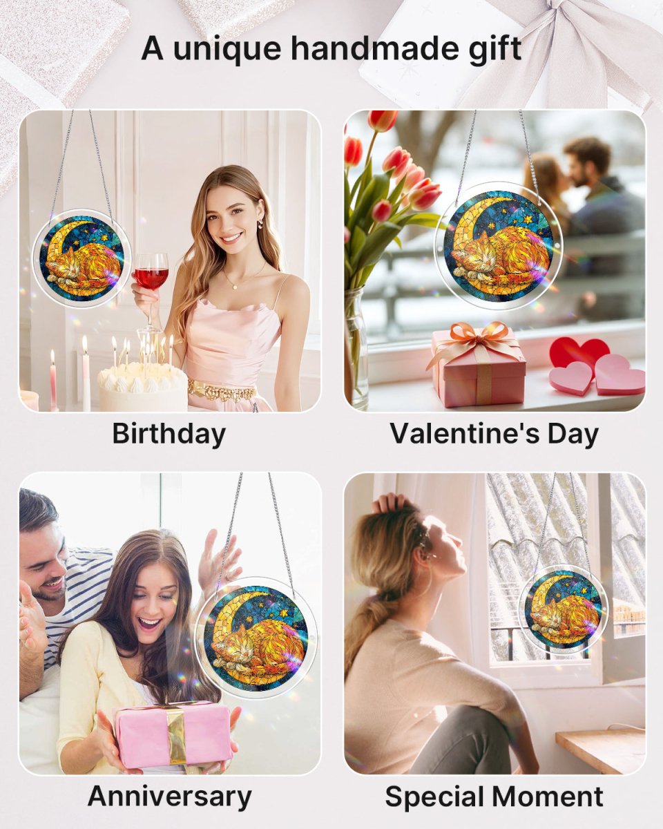 Acrylic Jigsaw Puzzle Suncatcher - Starry Moon Cat