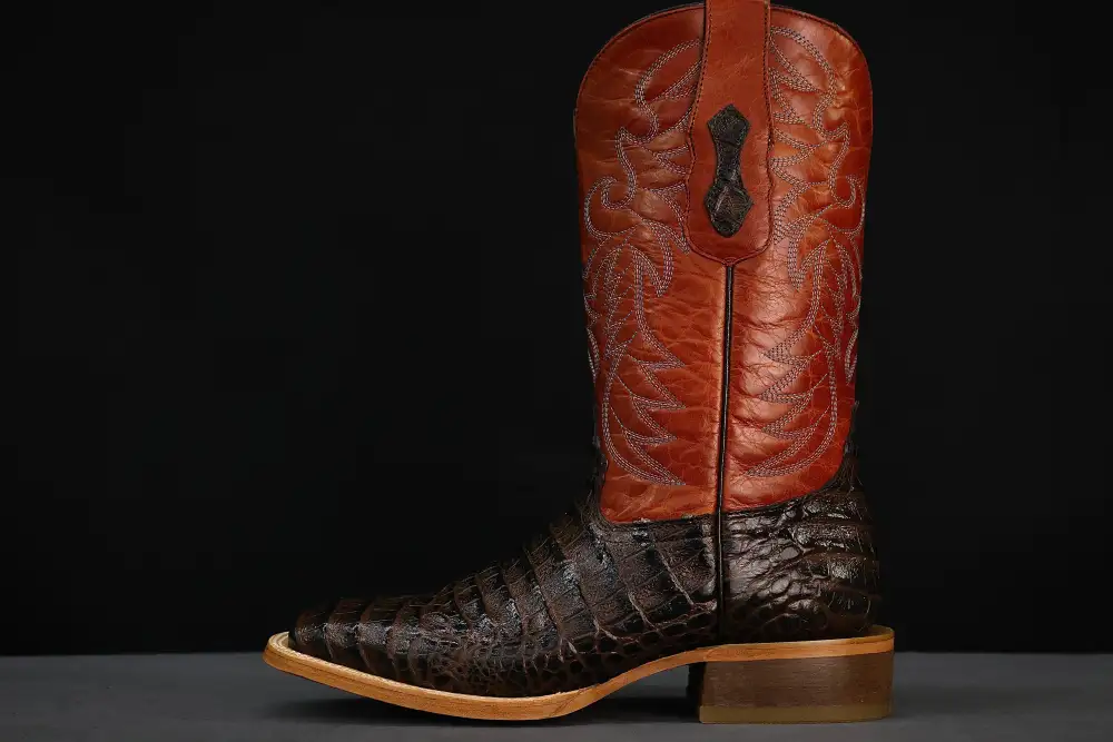 Chocolate Brown American Gator Belly Leather Boots — Square Toe
