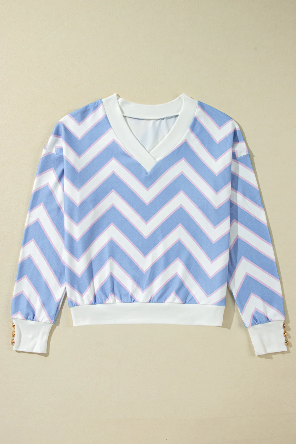 Sky Zigzag Striped Print V Neck Oversized Top