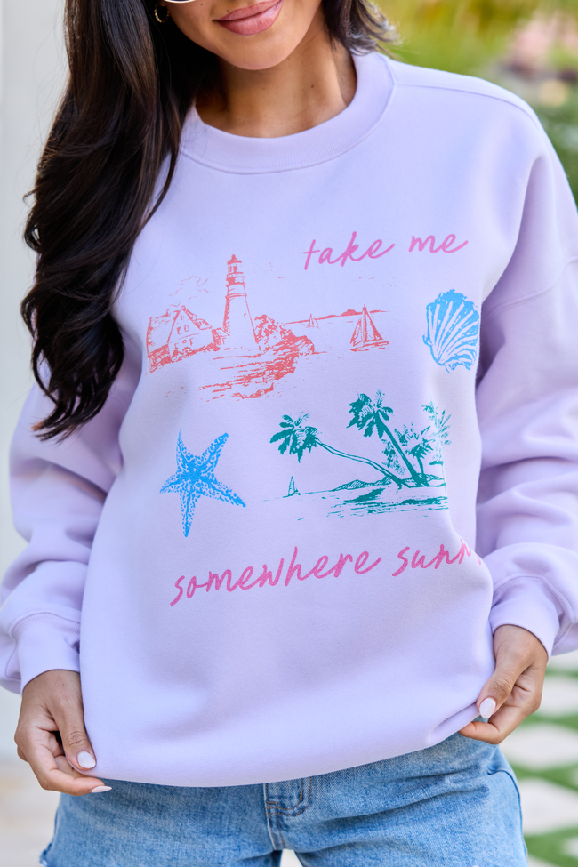 Take Me Somewhere Sunny Purple Graphic Sweatshirt