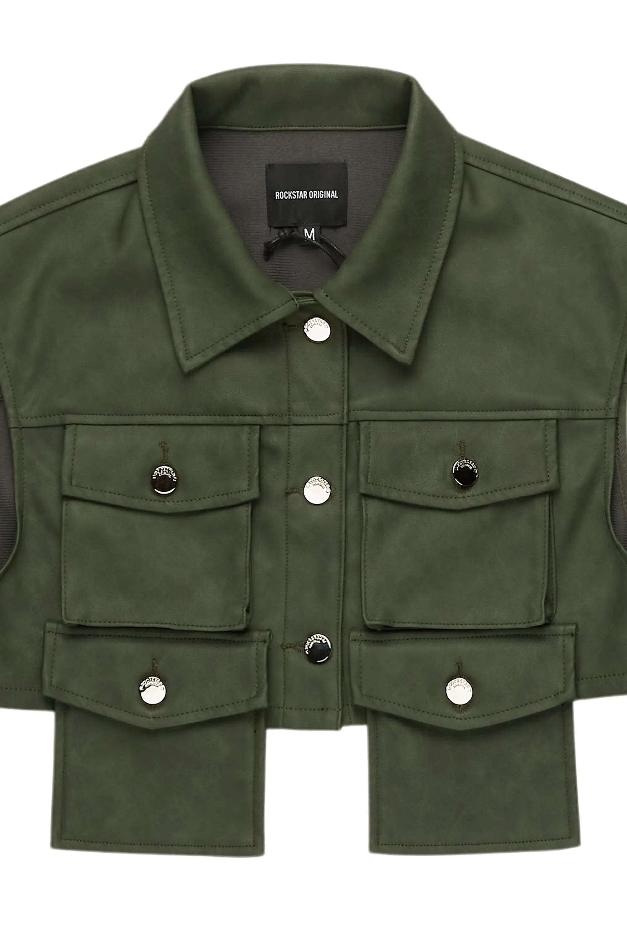 Kiedra Green Cargo Faux Leather Vest