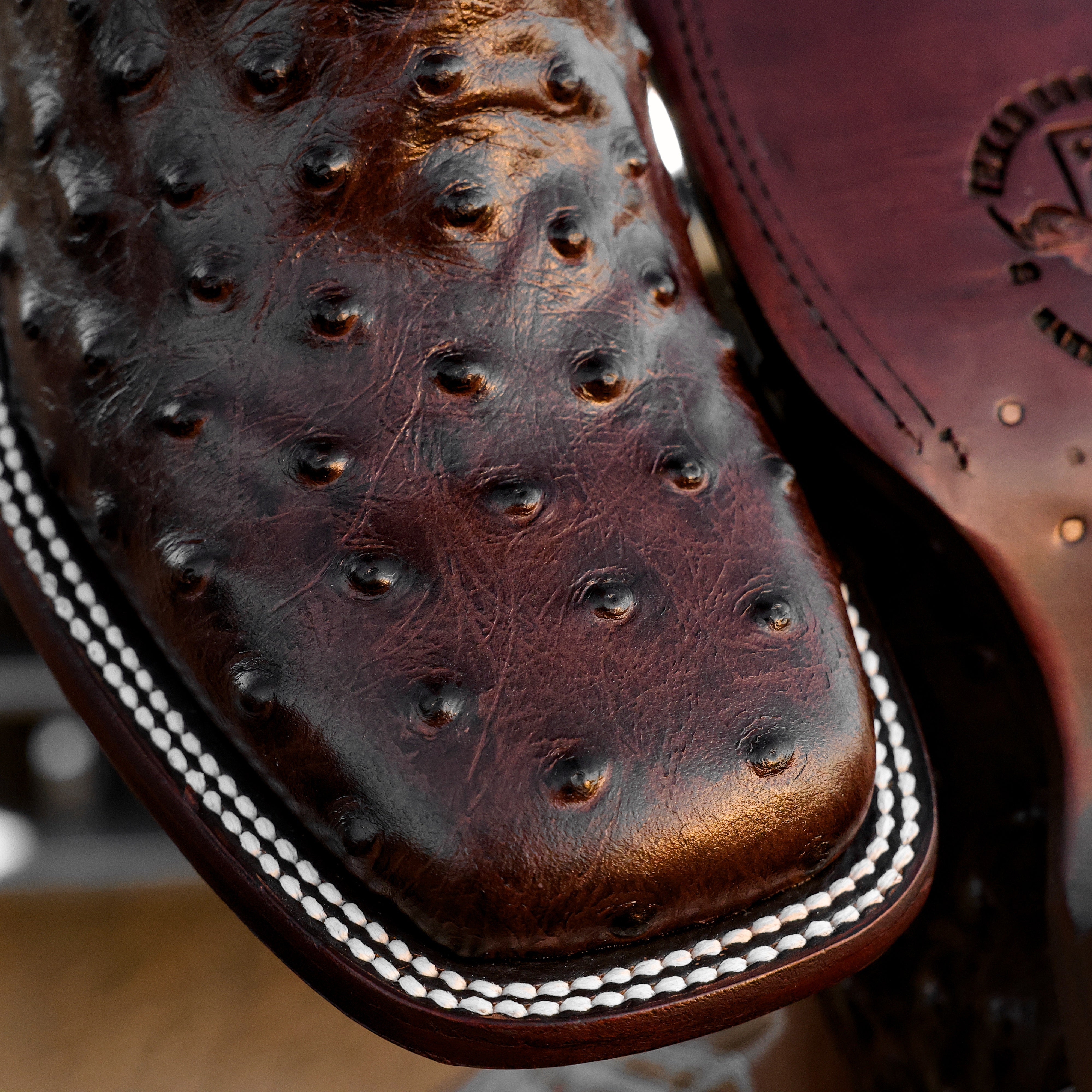 Chocolate Brown Ostrich Leather Boots - Square Toe