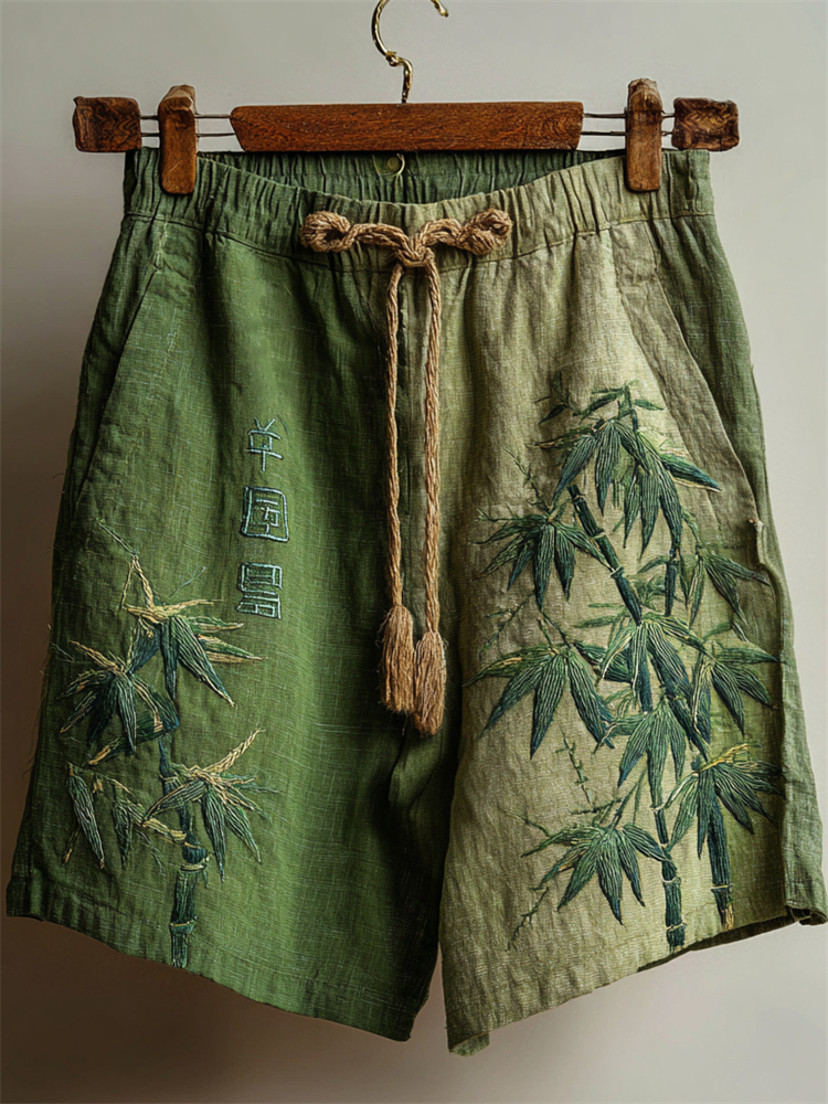 Japanese Bamboo Embroidered Gradient Dyed Linen Shorts