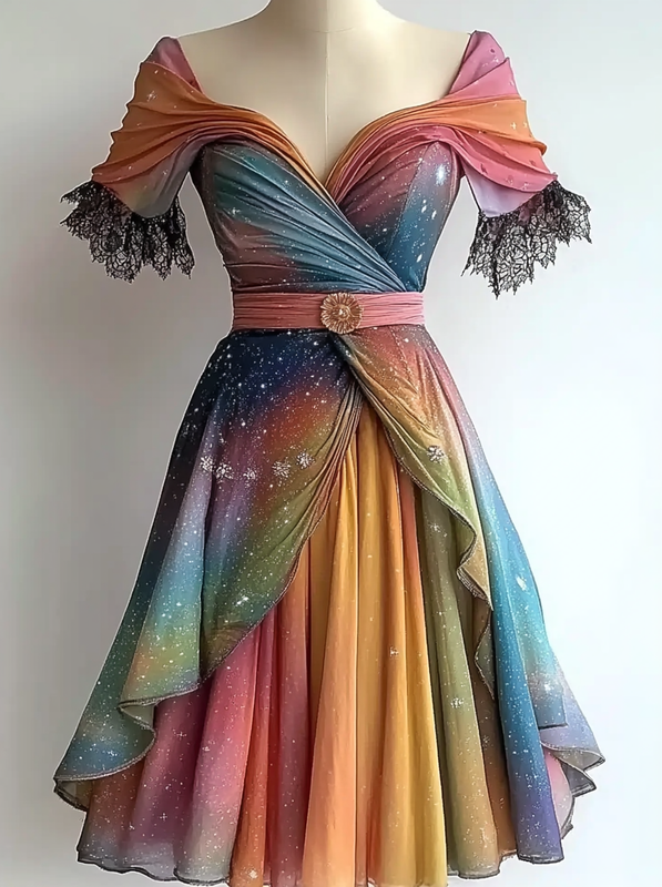 Vacation Handmade Color-Blocking Rainbow Irregular Dress 0d24