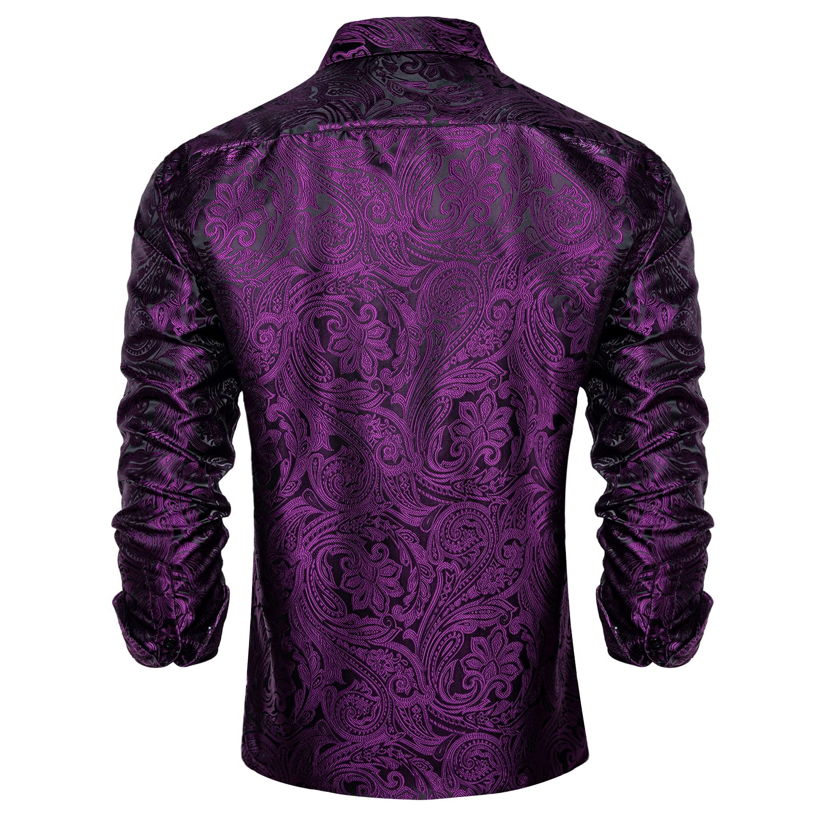 Men's Paisley Dress Shirt Long Sleeve Wrinkle Free Button Down Cowboy Shirts - Purple&black&paisley