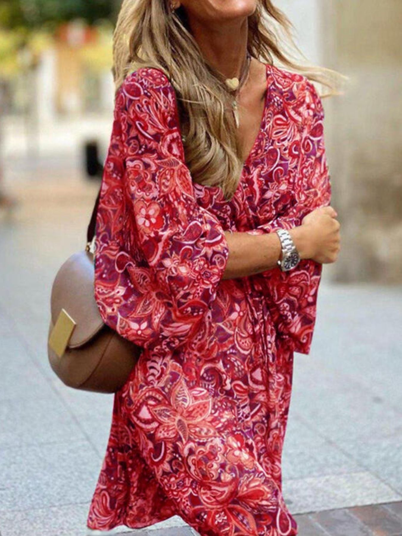 Paisley Print Balloon Sleeve Mini Dress