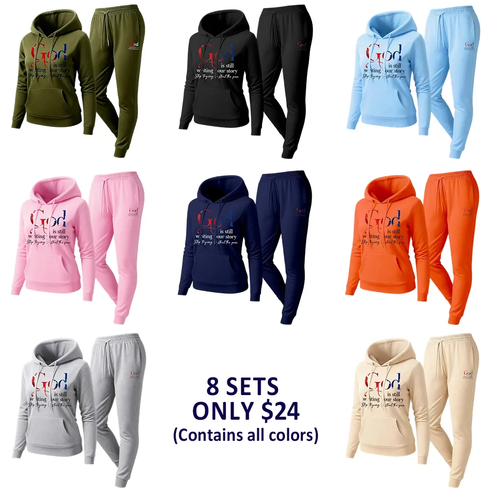 Women'S God Letter Print Hoodie And Drawstring Track Pants Set