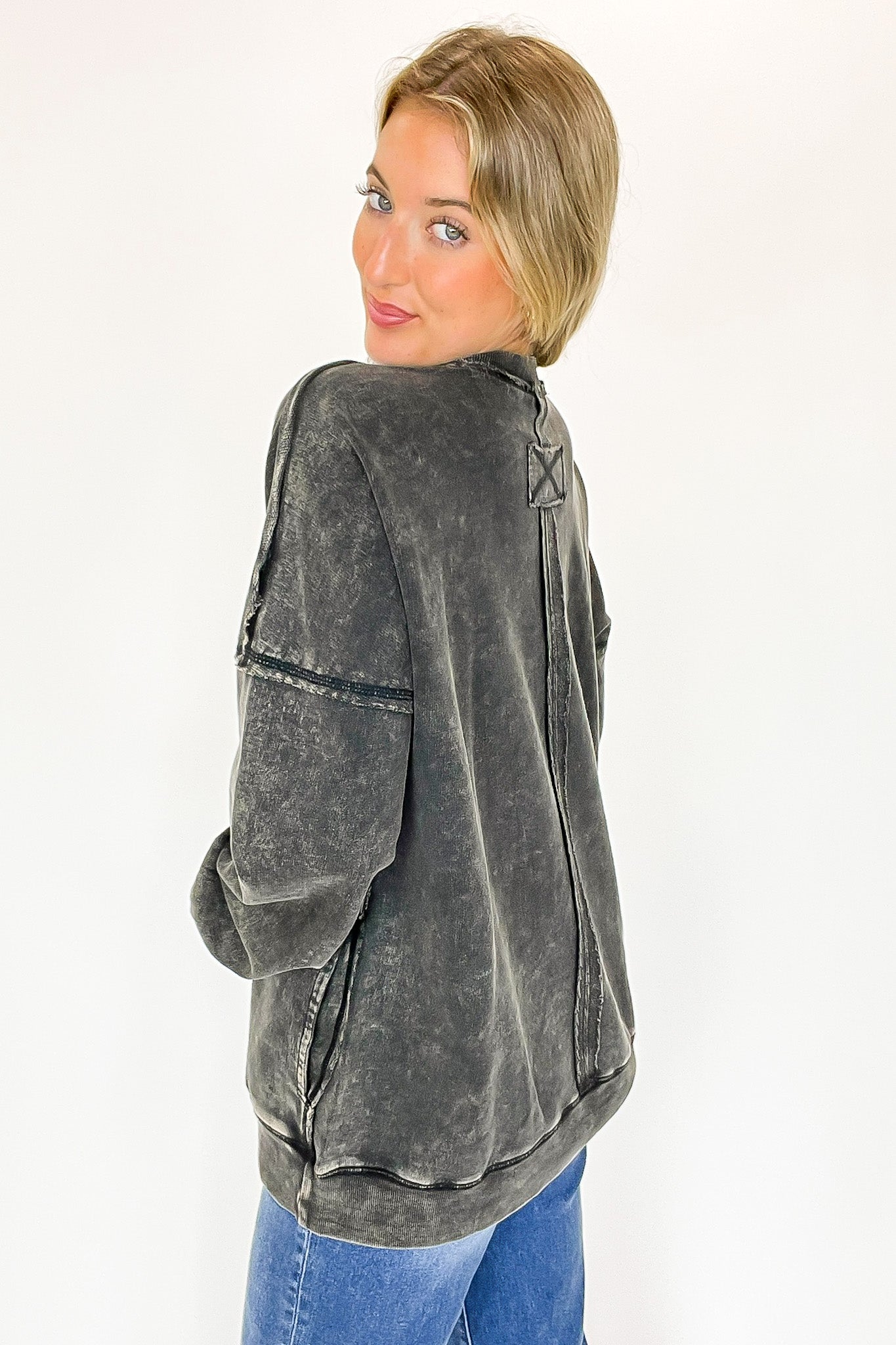 Vintage Acid Wash Raw Edge Pullover