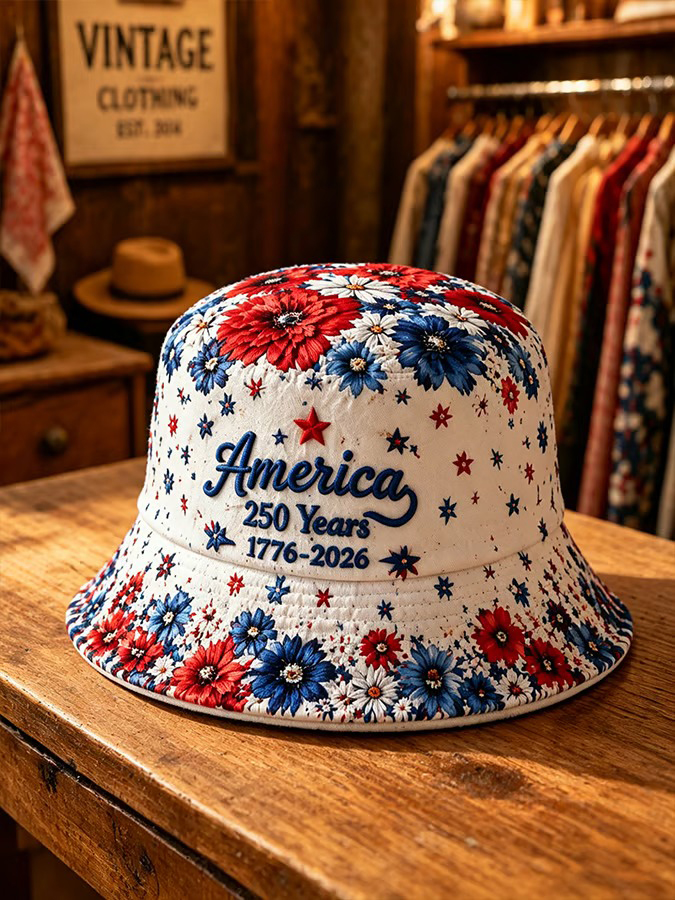 Unisex 250th Anniversary Freedom Floral Art Print Bucket Hat