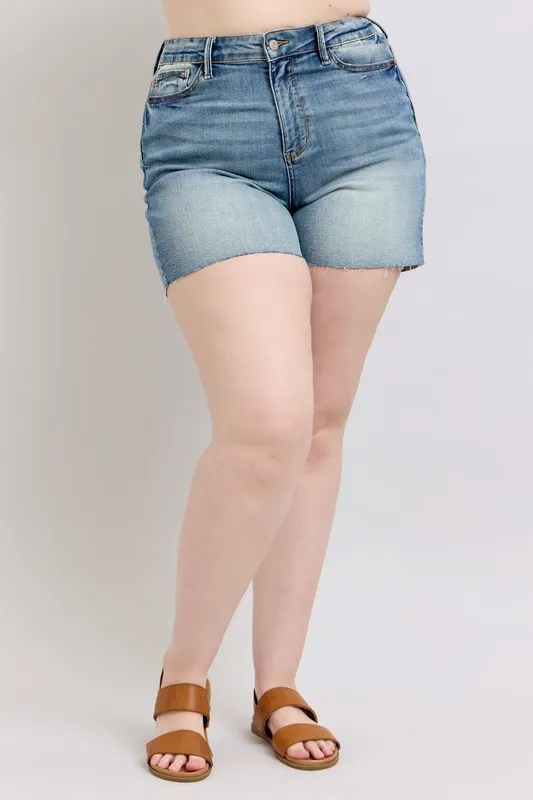 High Waist Star Seam Detail Denim Shorts