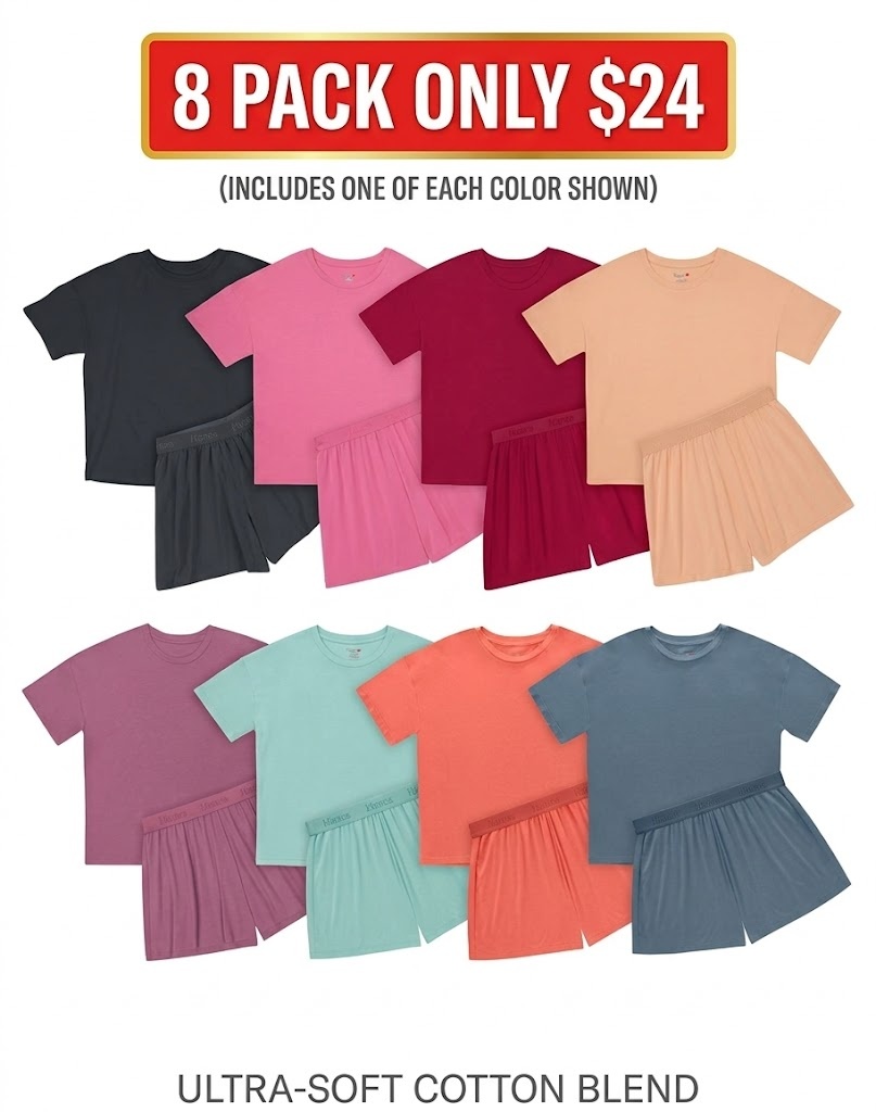 Hanes Originals 2 Piece Lounge Set Comfywear Supersoft Boxy T-shirt & Sleep Shorts Loungewear Women's Comfortable Fit Soft Stretch Fabric Breathable Hla202