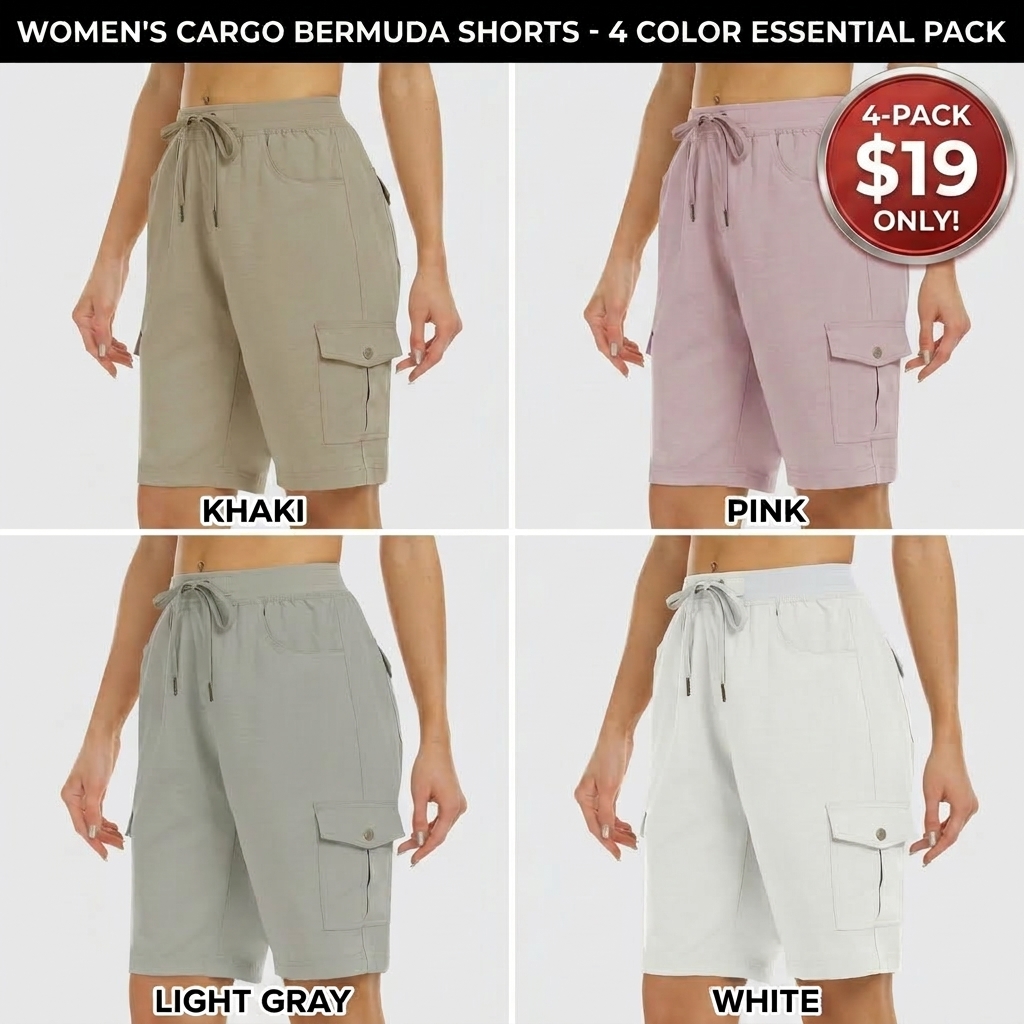 Women's lightweight quick drying outdoor shorts with multifunctional pockets and elastic waistband, suitable for hiking and camping