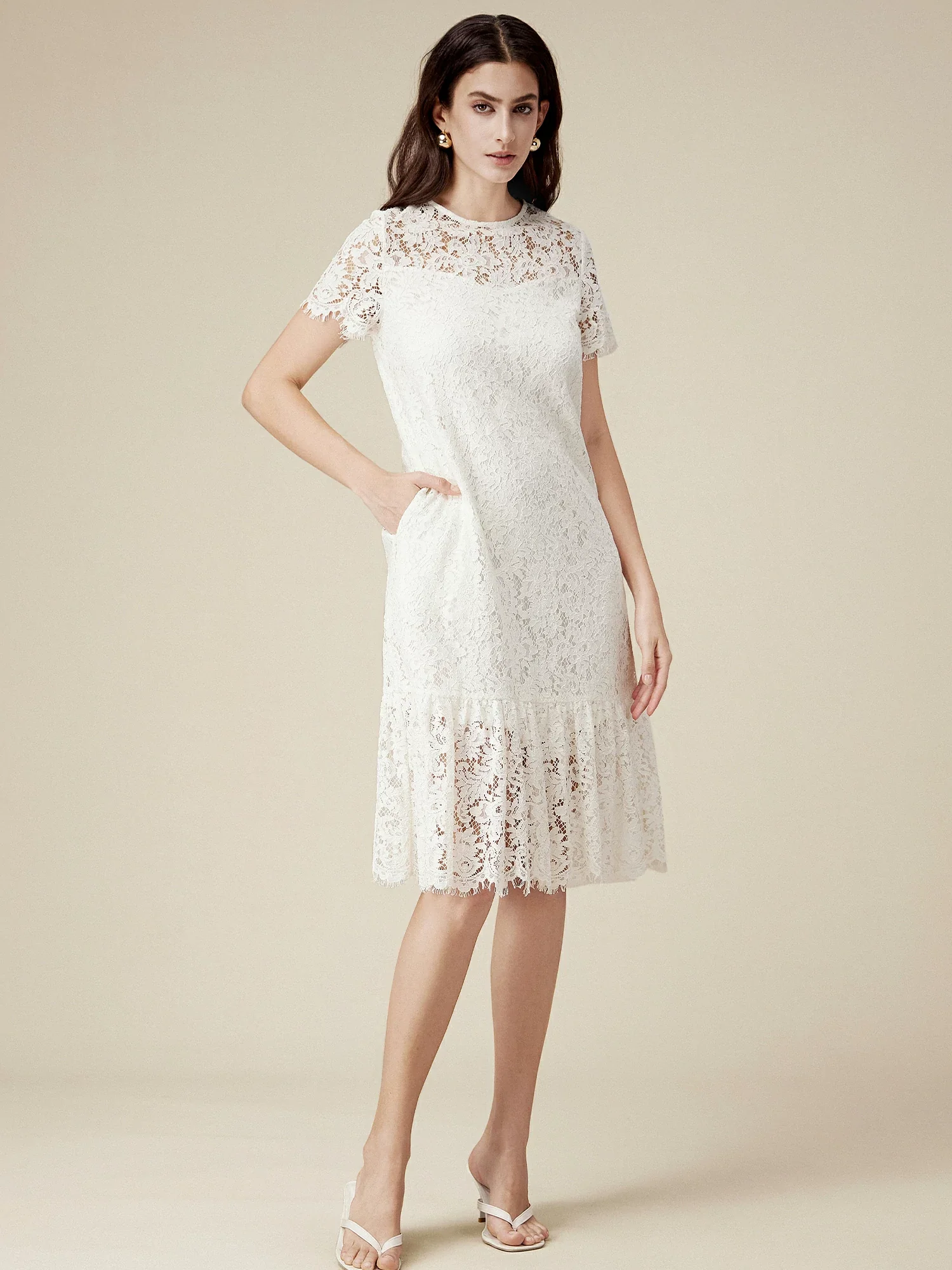 Cotton Short Sleeve Lace Dress