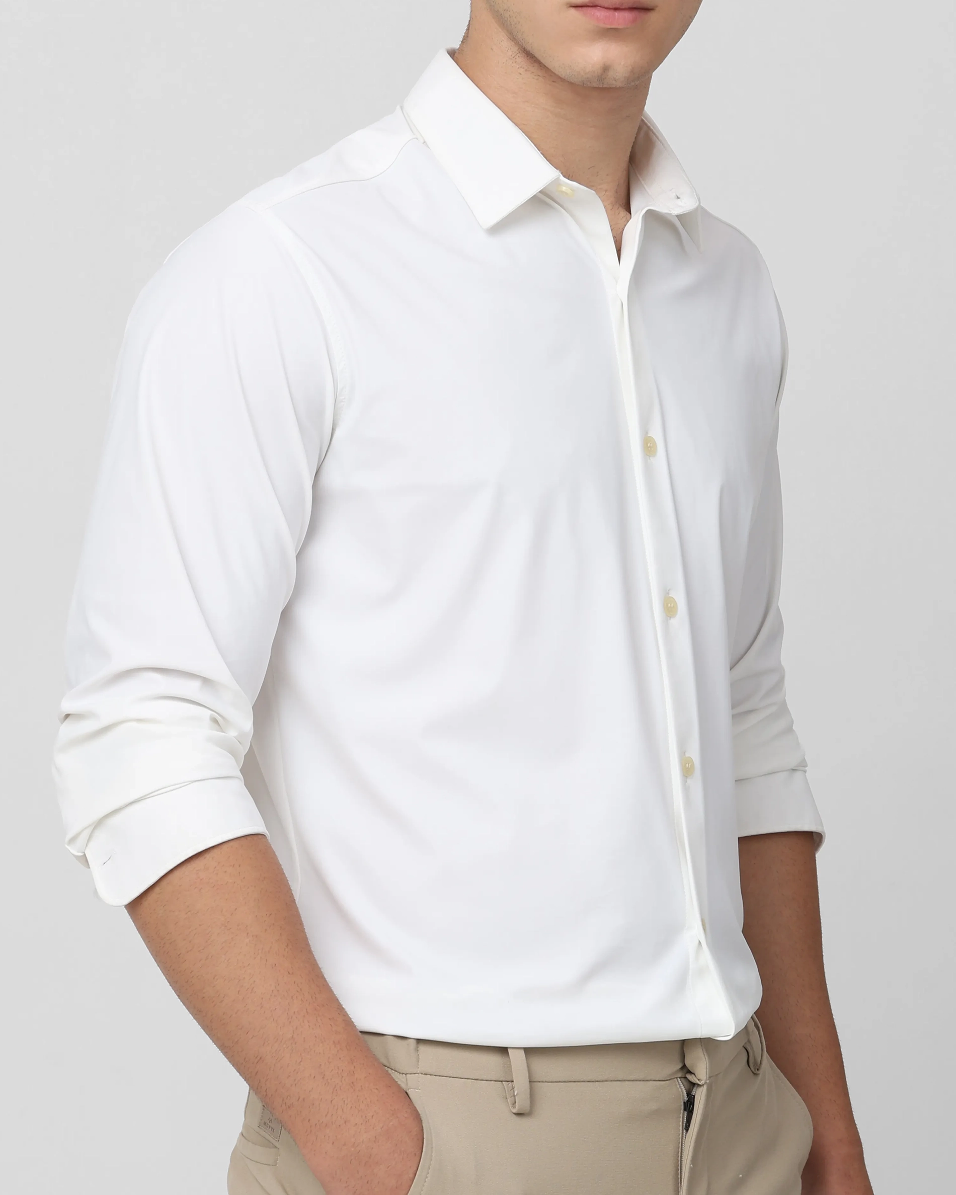 Leisure Soft And Comfortable Slim-Fit Dark White Shirt