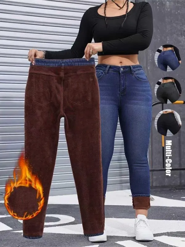Women's Fall Winter Fleece Lined Denim Jeans