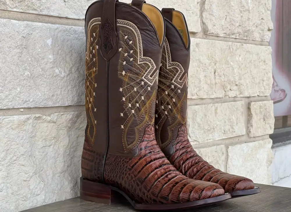 Men’s Cognac Caimán Belly Leather Boots With Brown Shaft