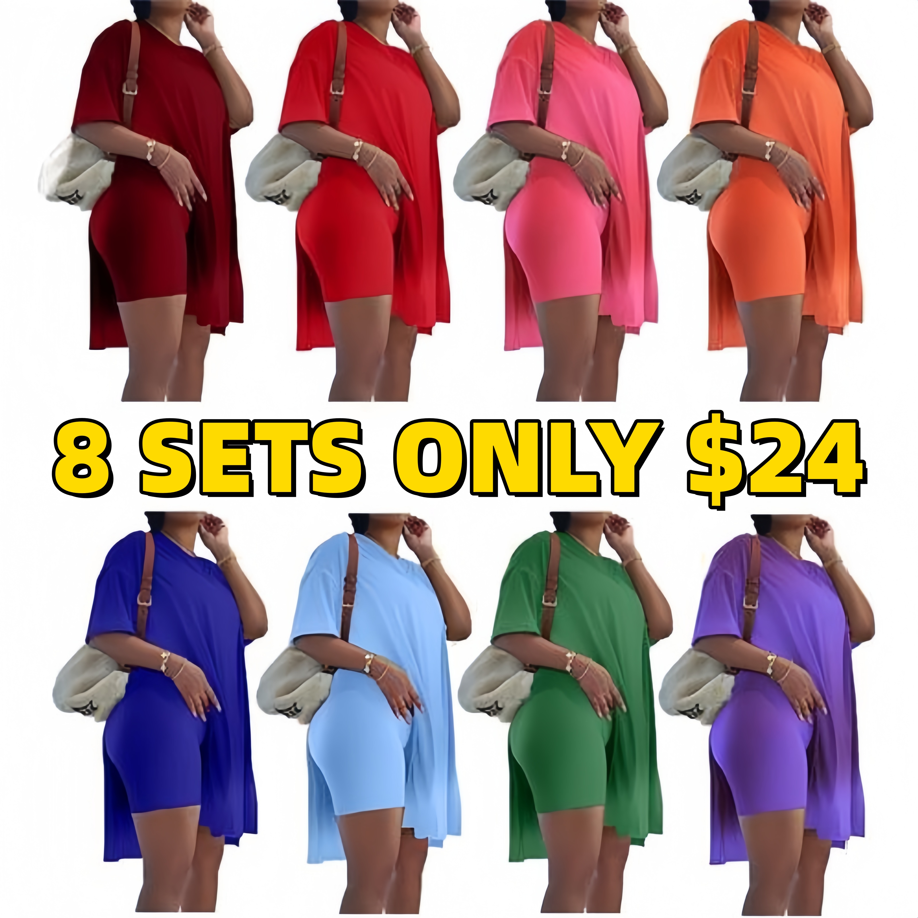 METAONLY Women Plus Size 2 Piece Outfits Short Sleeve Tunic Tops and Skinny Biker Shorts Sets Tracksuits Womenswear Bodycon Split Hem Lounge#springtok