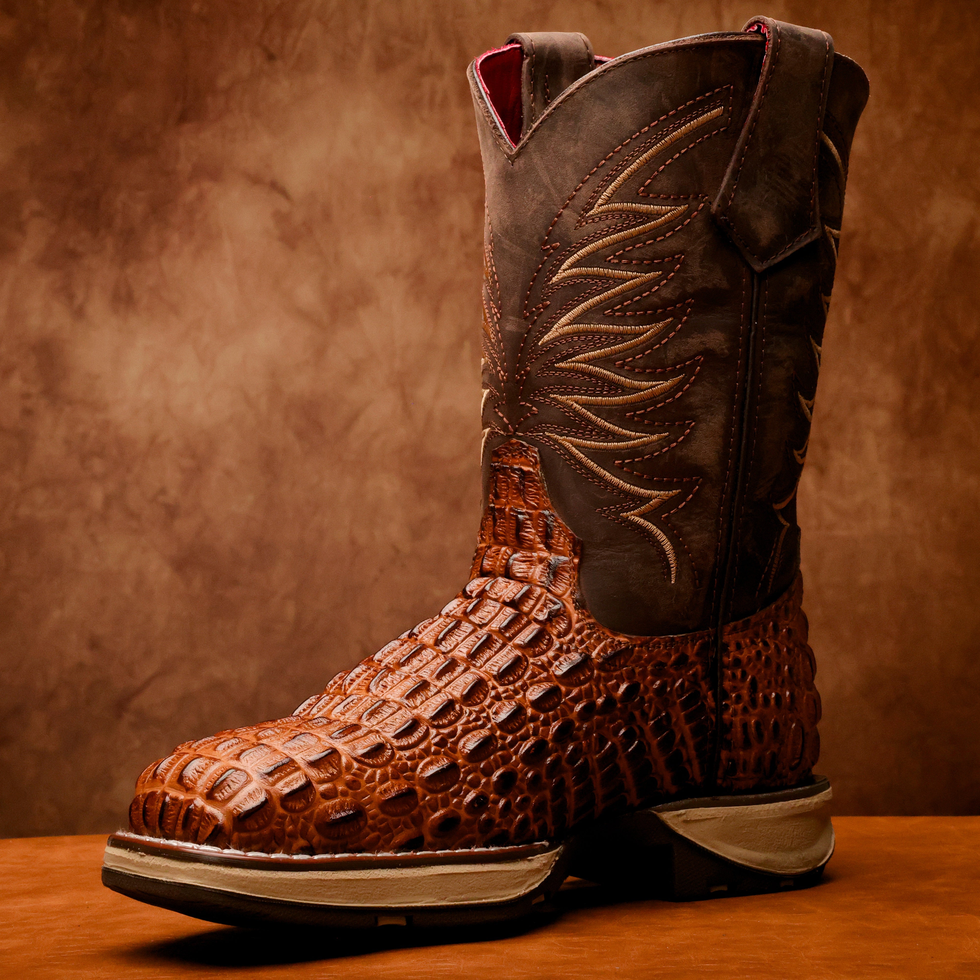 Cognac Caiman Hornback Leather Boots With 3D Lightweight Sole - Composite Toe
