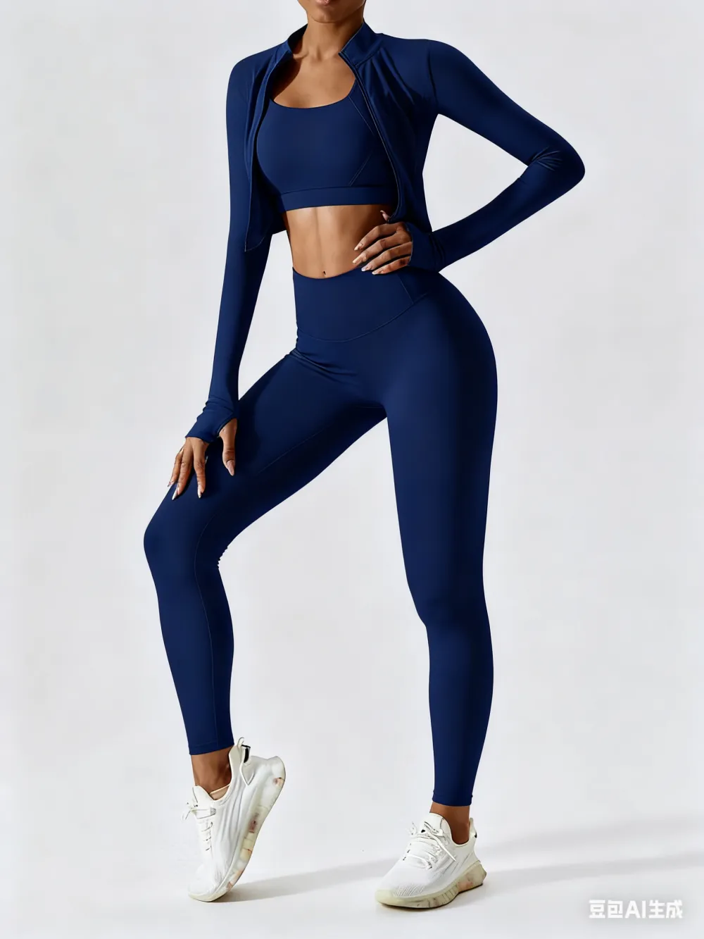 Women's Solid Criss Top & High Waist Leggings & Jacket Set