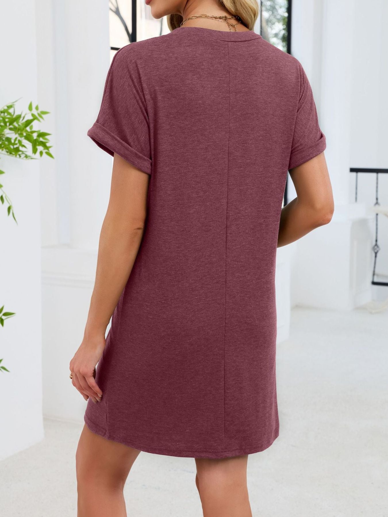 Casual V-Neck Short Sleeve T-Shirt Dress