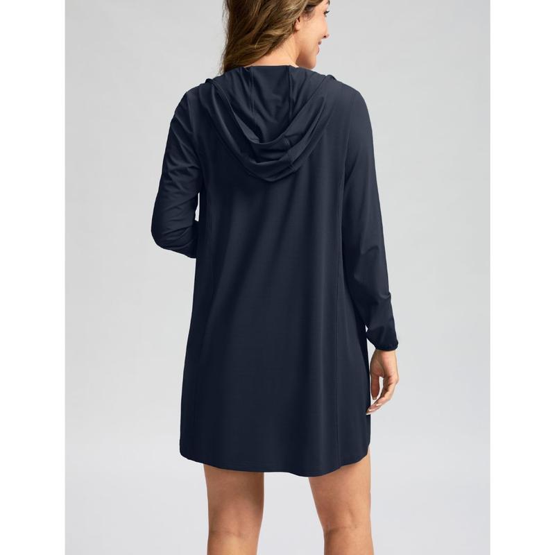 Women’s UPF 50+ Sun Protection Zip-Up Beach Cover-Up Hoodie Dress