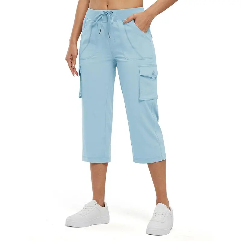 Womens Lightweight Capris Hiking Pants 6 Pockets Quick Dry Cargo Outdoor Trip Loose Shorts