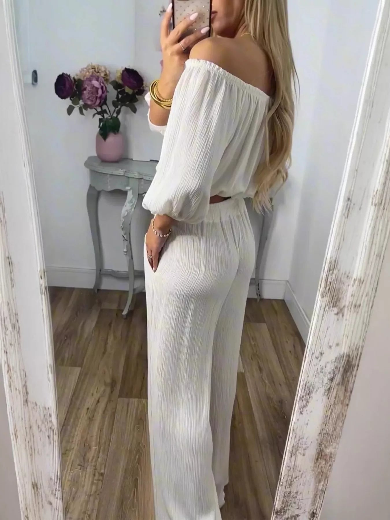 Full Size Off-Shoulder Top and Pants Set Plus Size