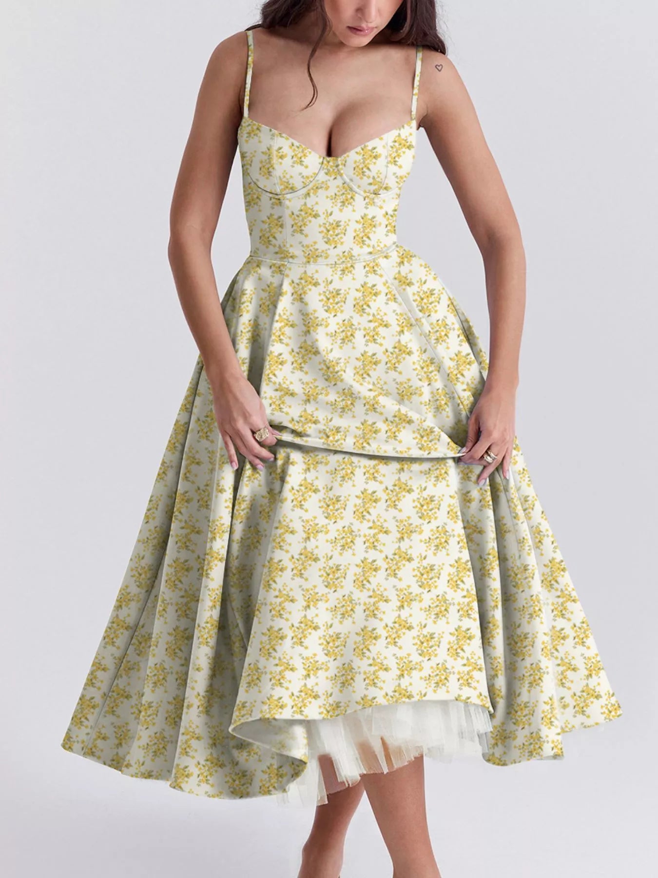 Sweetheart Neck A-Line Midi Dress