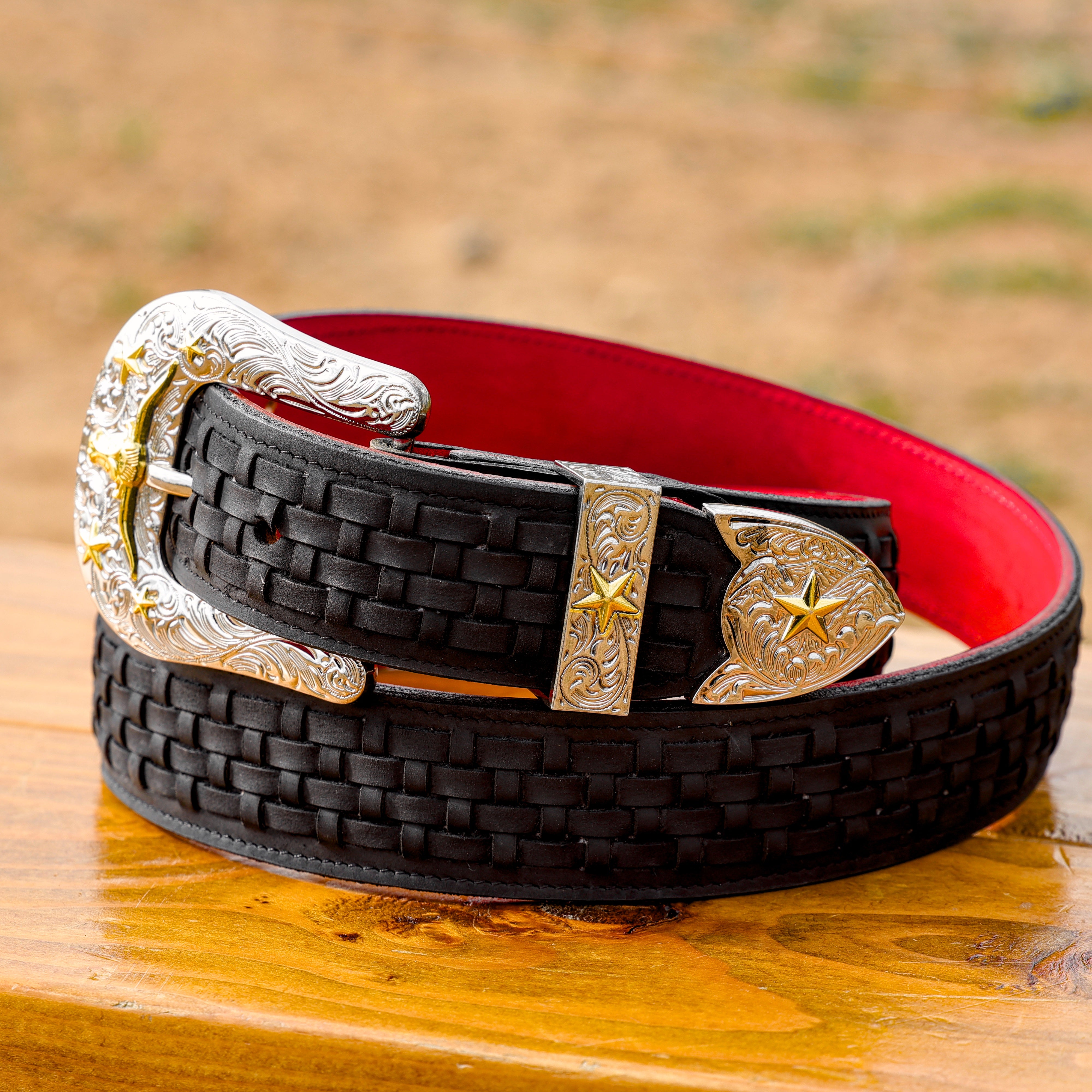Black Basketweave Leather Belt