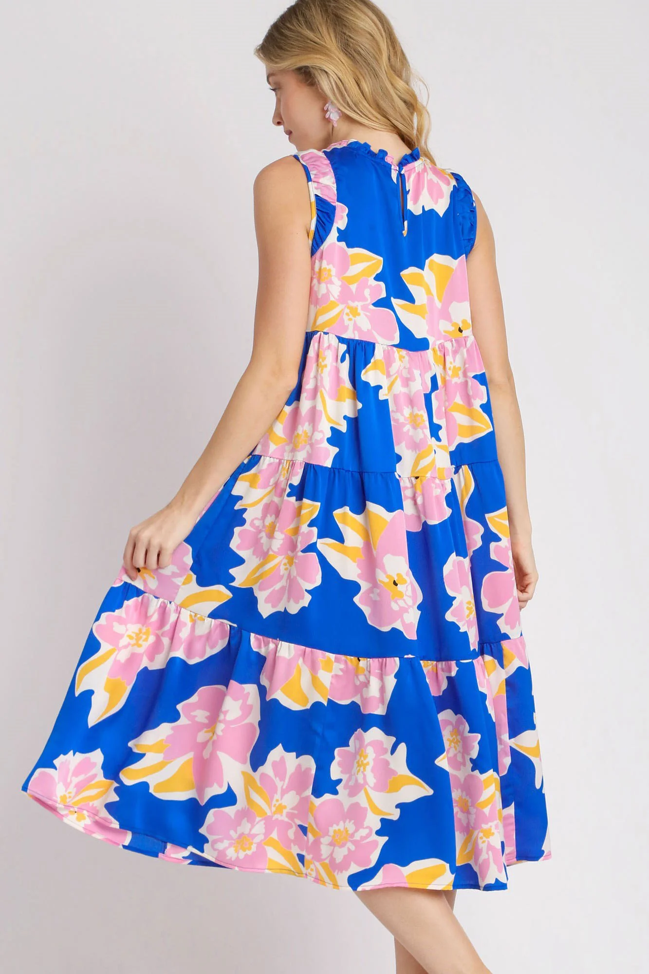 Full Size Floral Tiered Midi Tank Dress