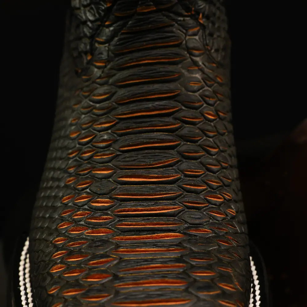 Matte Black Python Leather Boots - Square Toe