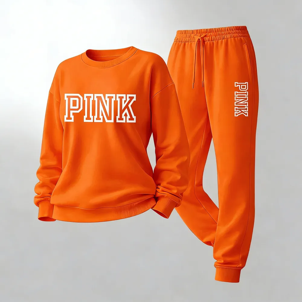 Women’s Pink Letter Print Sweatshirt & Track Pants Set