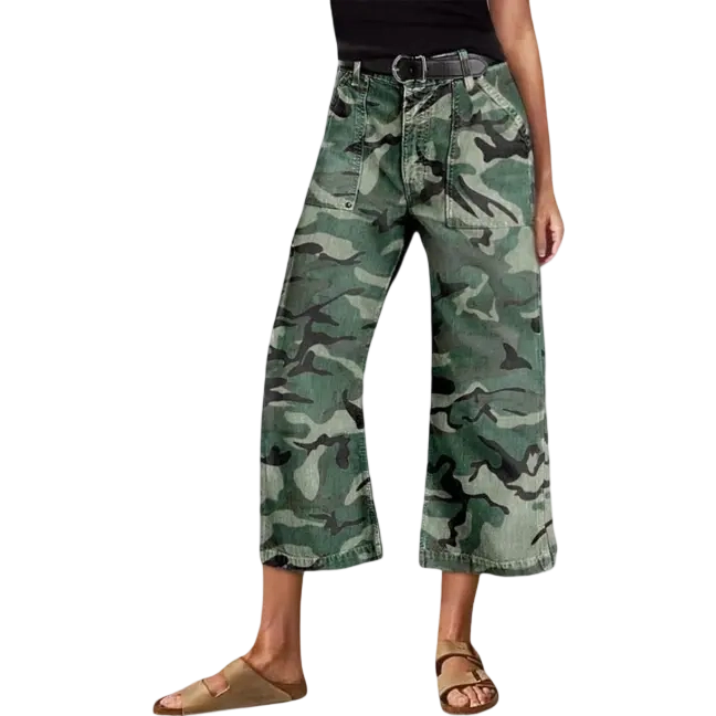 Stretchy Camo Print Mid Waist Straight Leg Capri Pants Summer Vibes