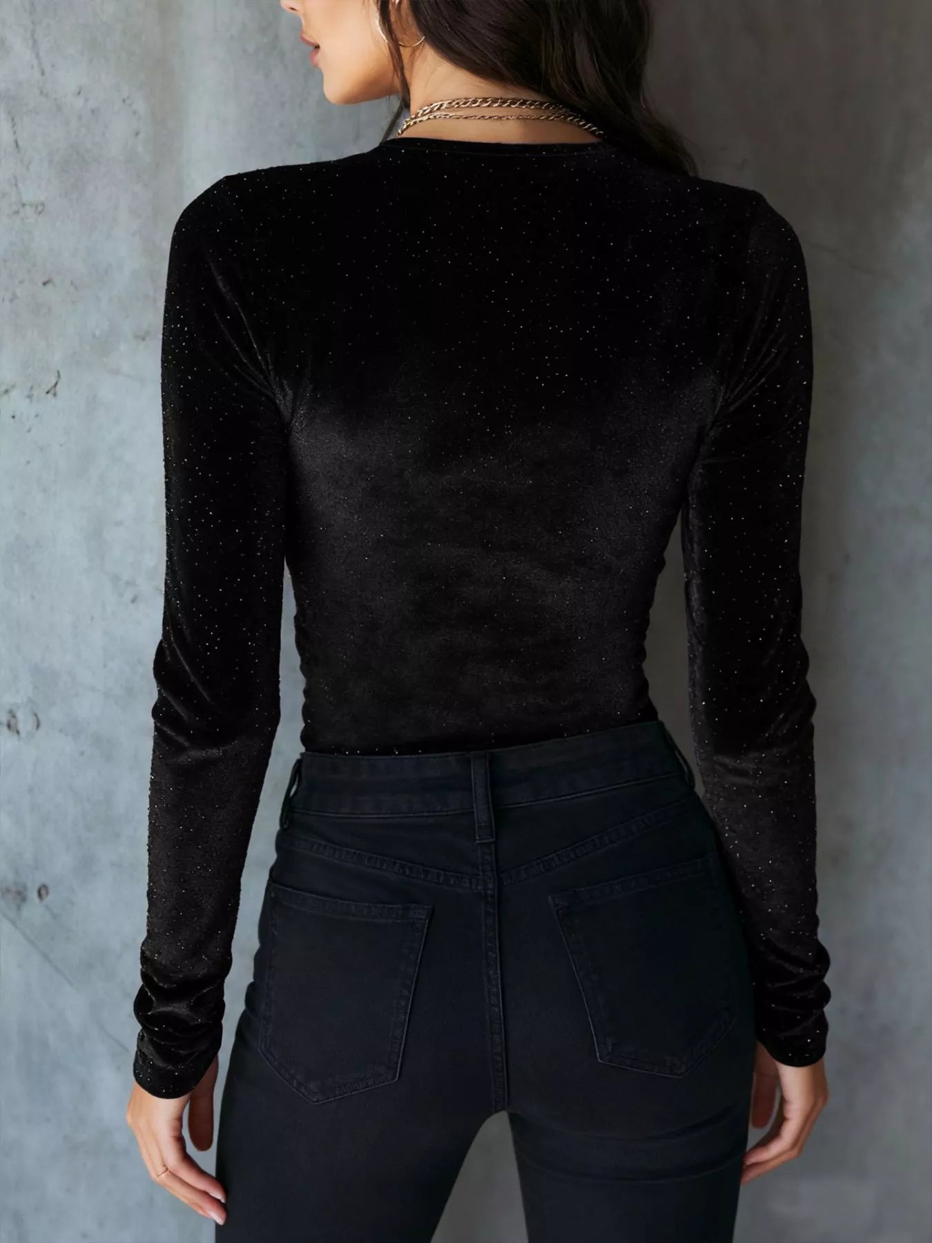 Velvet Ruched Long Sleeve T-Shirt