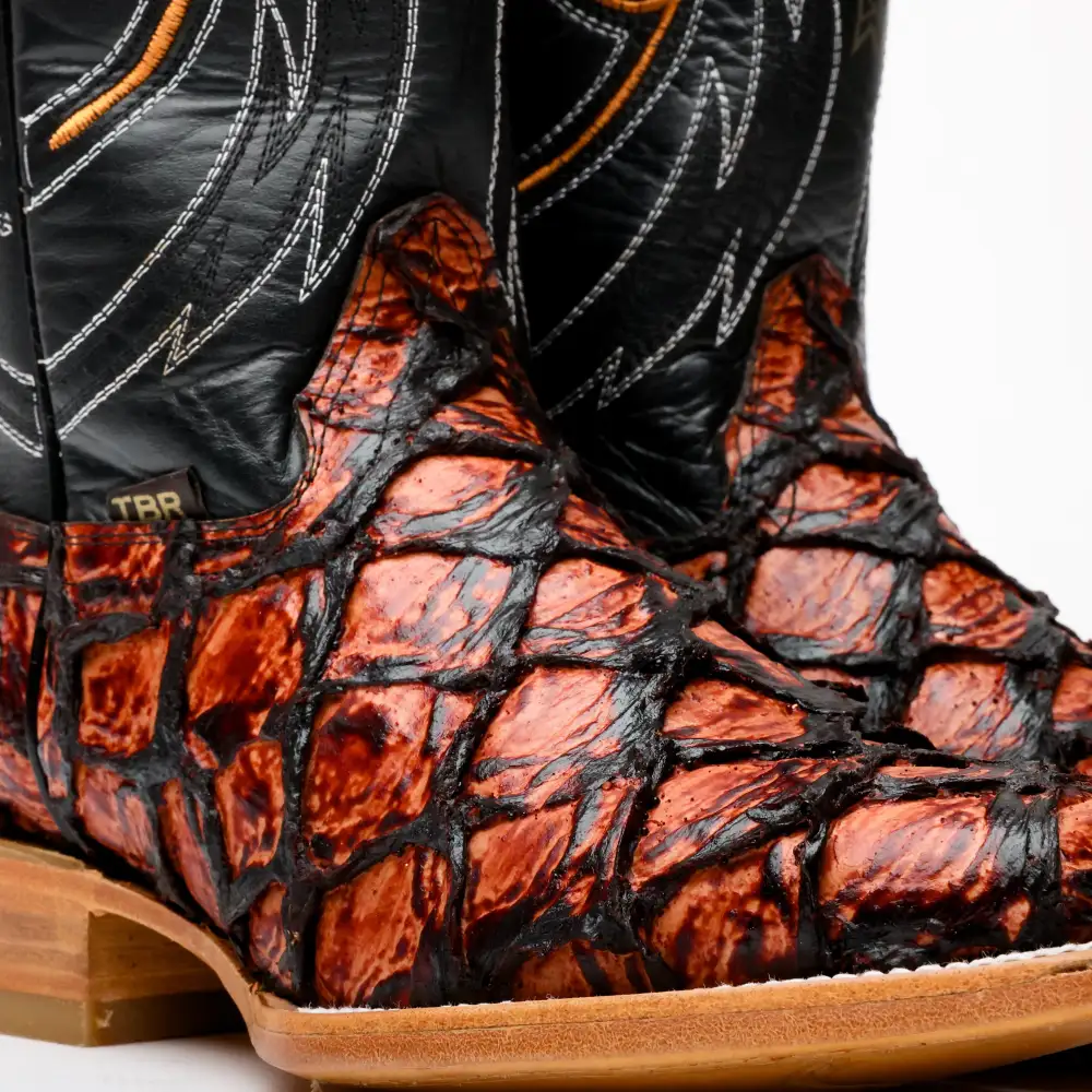 Cognac Jumbo Pirarucu Leather Boots - Square Toe