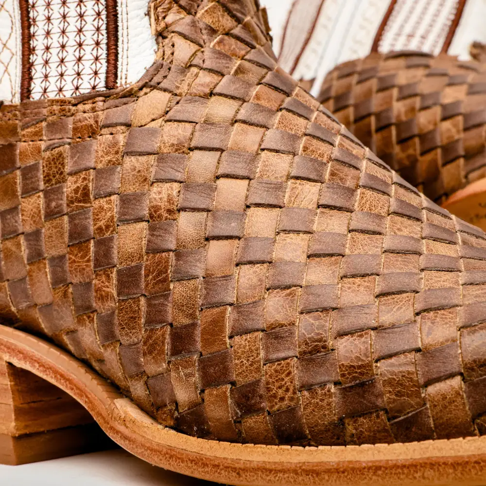 Tan Basketweave Boots -Square Toe