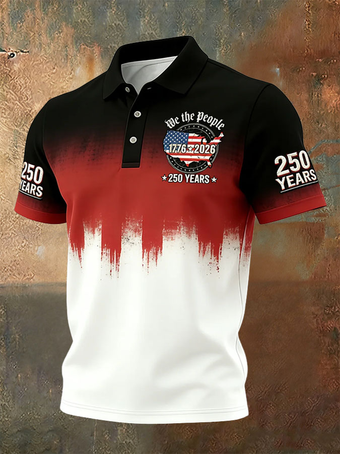 Men'S Independence Day Retro Casual Printed Polo Shirt Short Sleeve