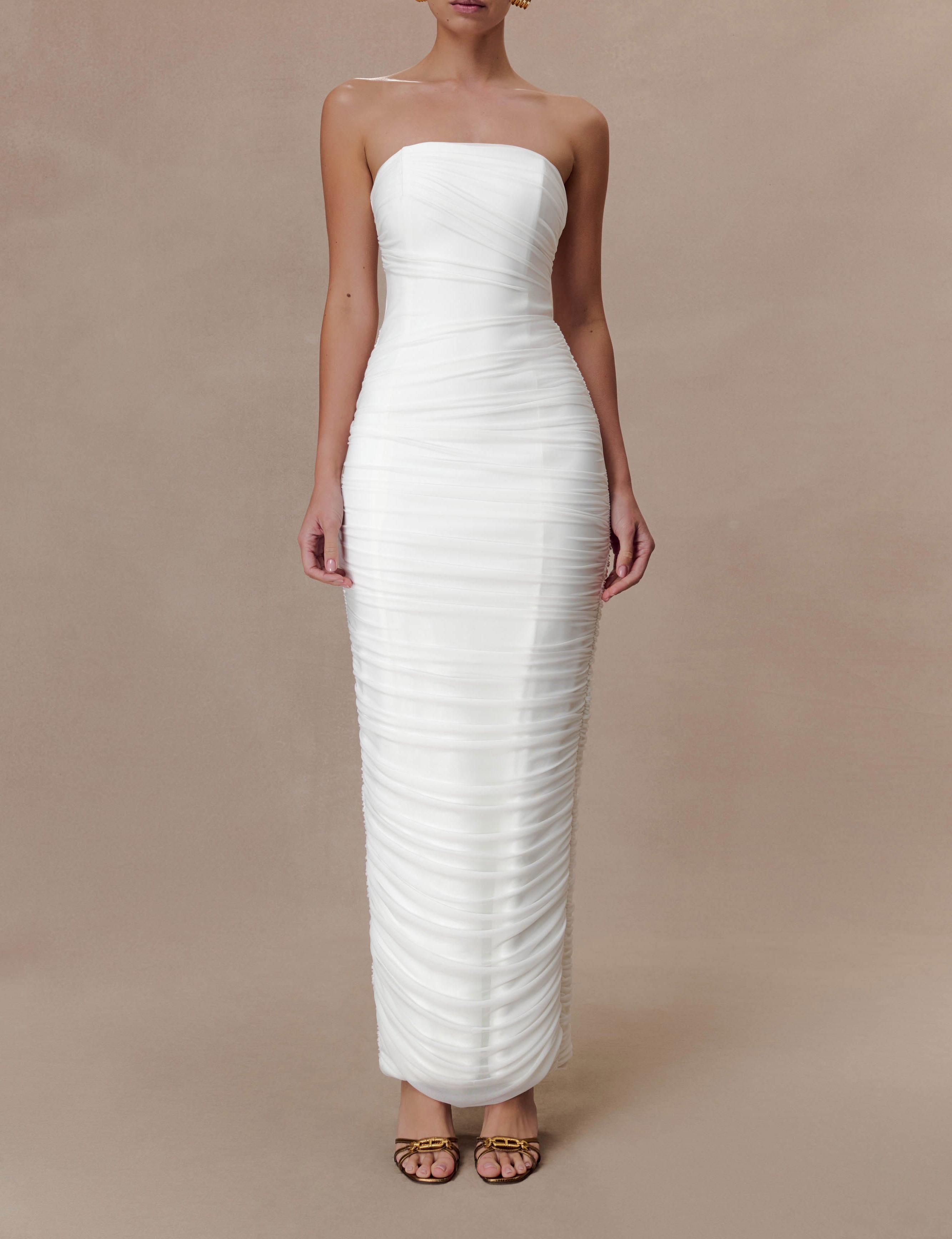Ivory Strapless Mesh Maxi Dress