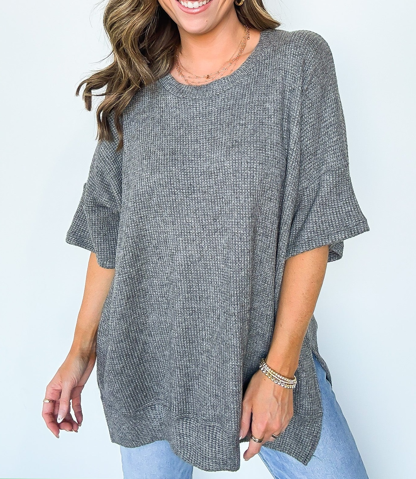 Waffle Knit Oversized Top