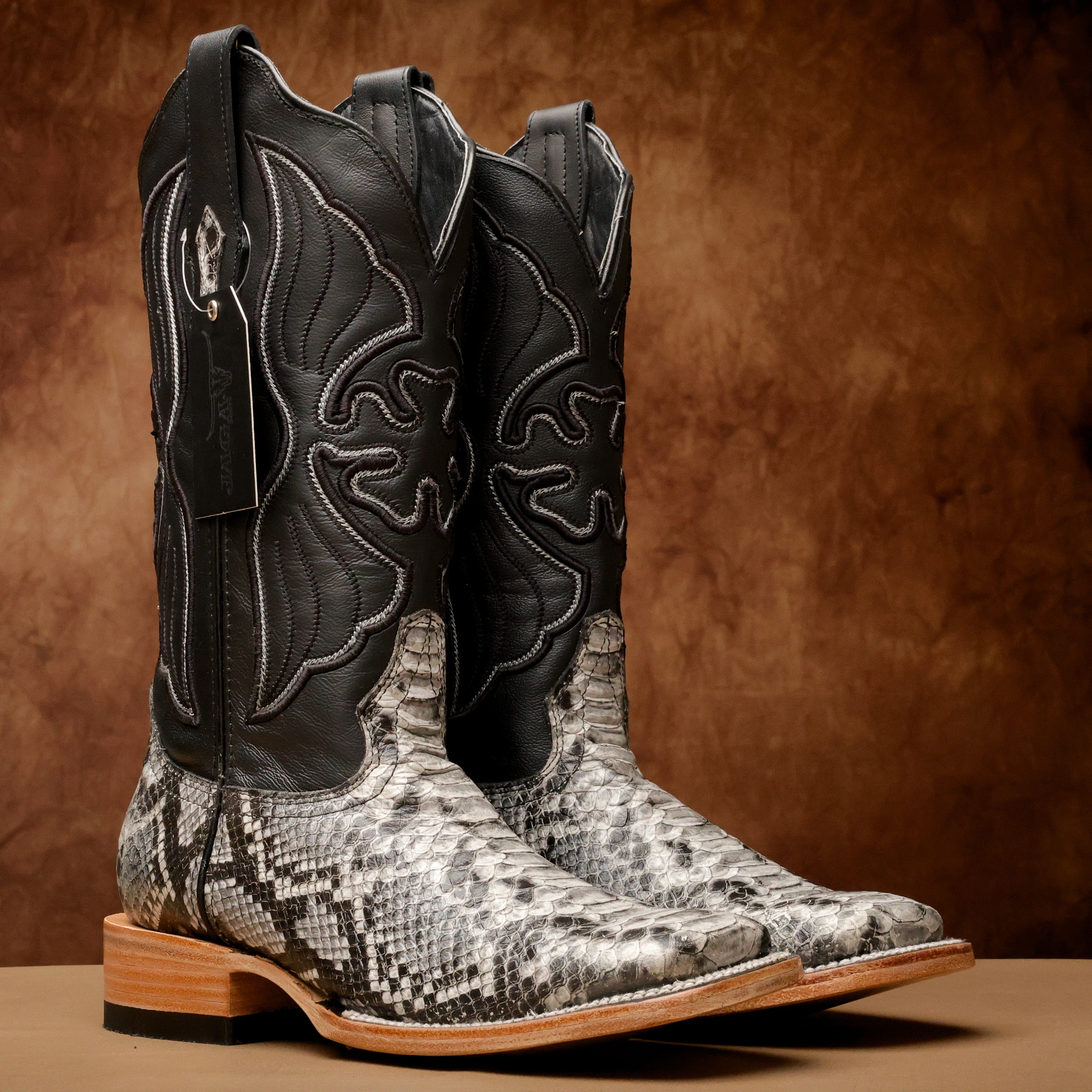 Natural Python Leather Boots - Square Toe