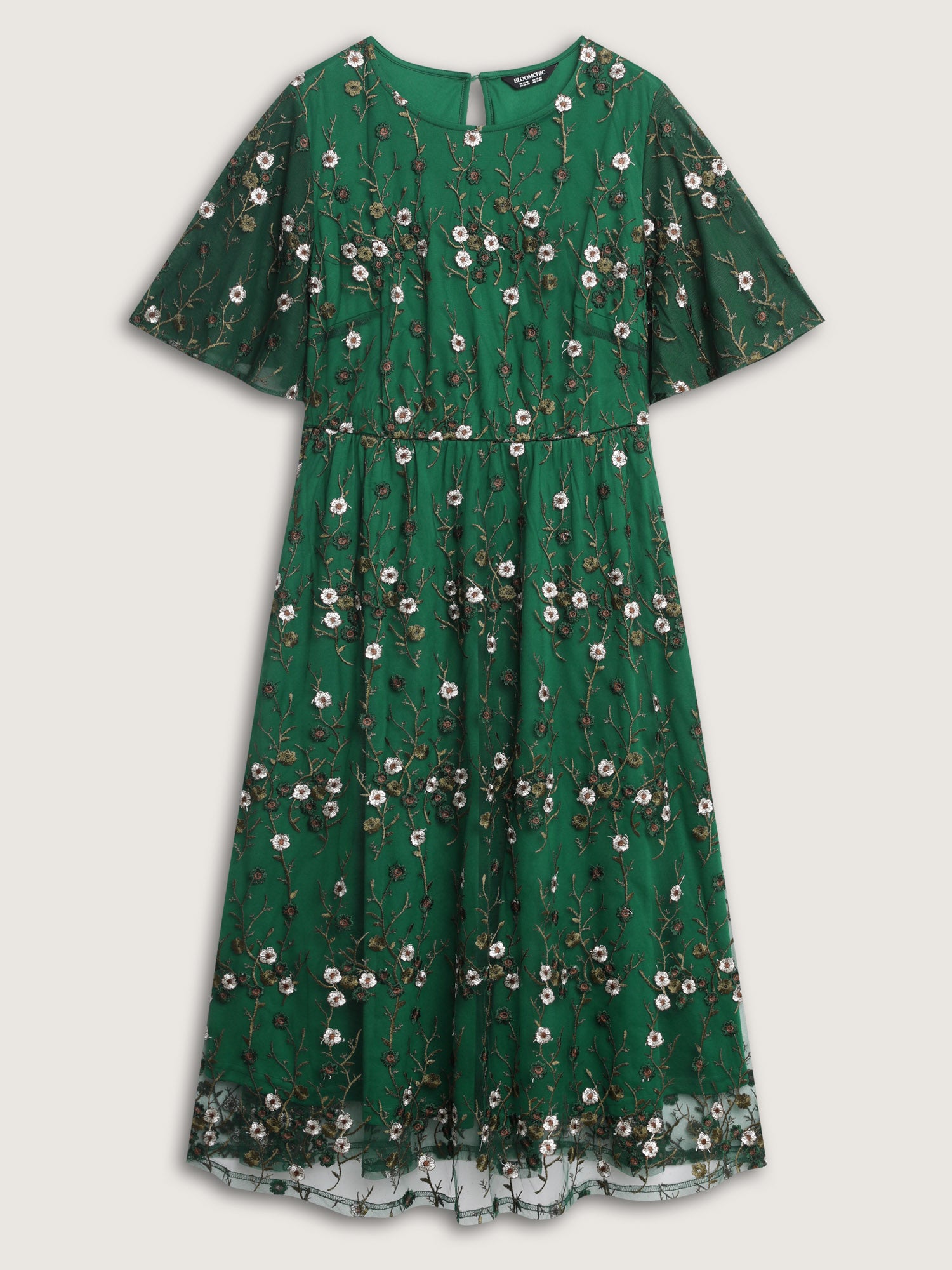 Floral Embroidered Mesh Midi Dress