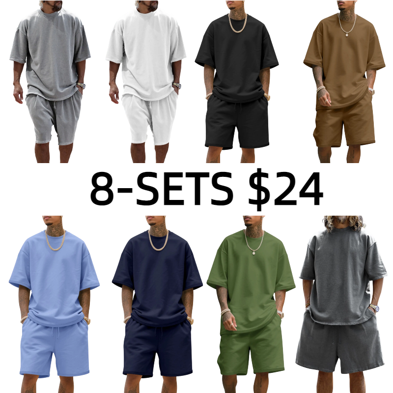 Men's Summer Casual Set, Pure Color Round Neck Short Sleeve Knit Tee & Shorts, Classic Loose Fit Sportswear, Comfortable Daily Wear Outfit