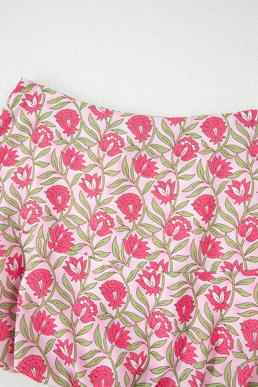 Pink Floral Print Puffy Cropped Tank And Mini Skirt Set