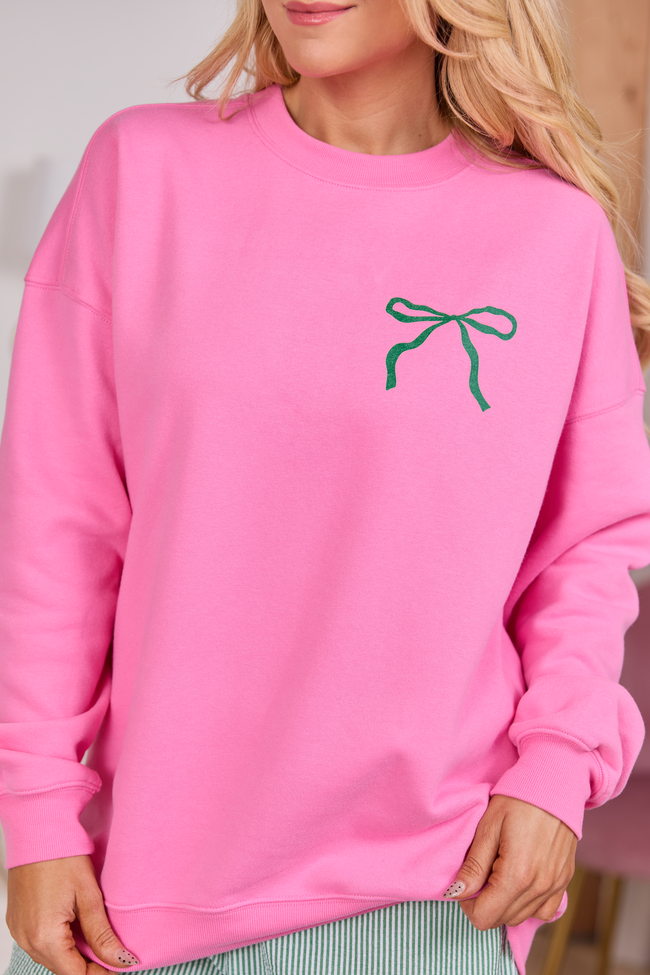 Bow Guest Check Pink Graphic Sweatshirt
