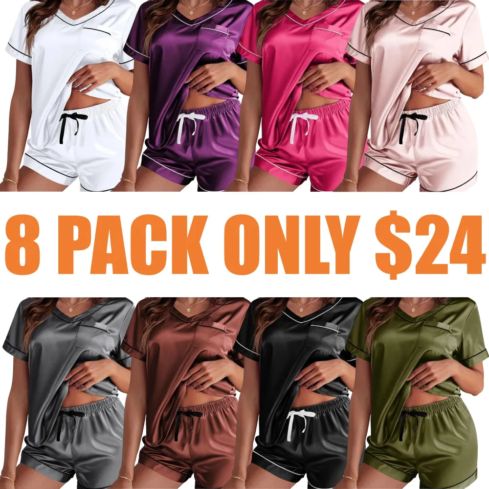 Silk Pajama for Women Short Sleeve Satin Pj Set