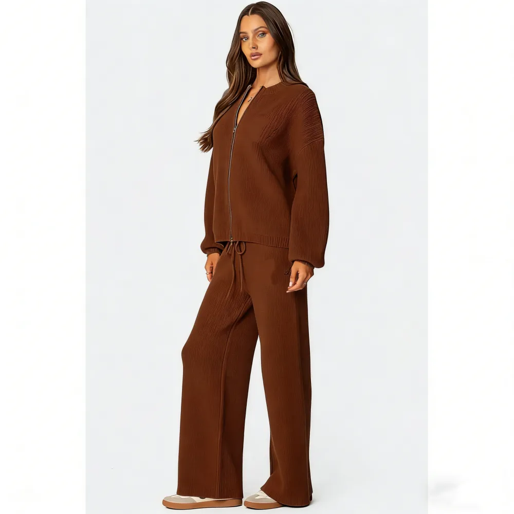 Knit Zip Up Sweater Set