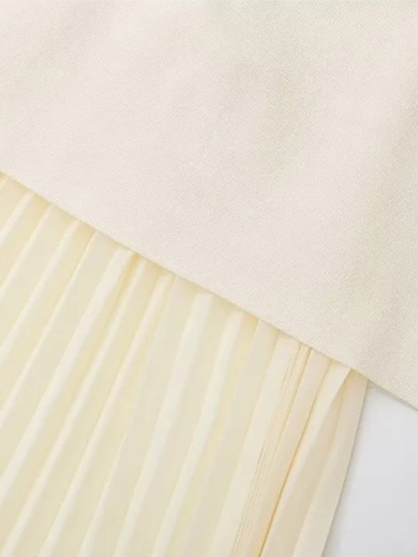 Knitted Vest Splicing Pleated Long Skirt Set